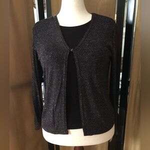 Notations 2-Fer Twinset Evening Multi Color Shiny Black Blouse